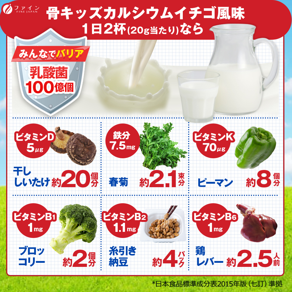 骨キッズ カルシウム イチゴ風味 140g 5個セット(70杯)